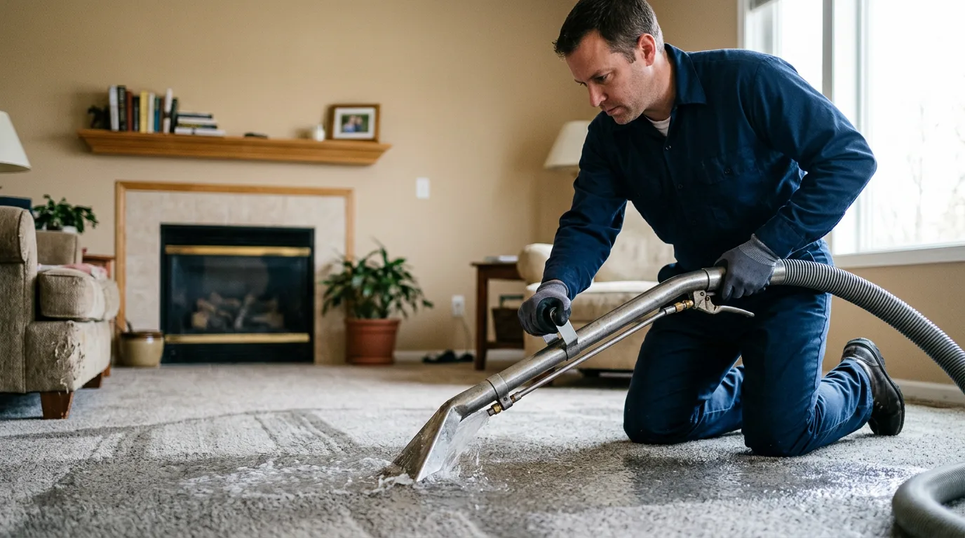 Water damage restoration technician working near Eldorado, WI